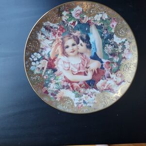 Decorative Plate with Floral and Child Design